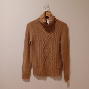 NWT J. Crew Sweater Turtleneck Cambridge Cable Knit Fisherman Wool Blend Tan S